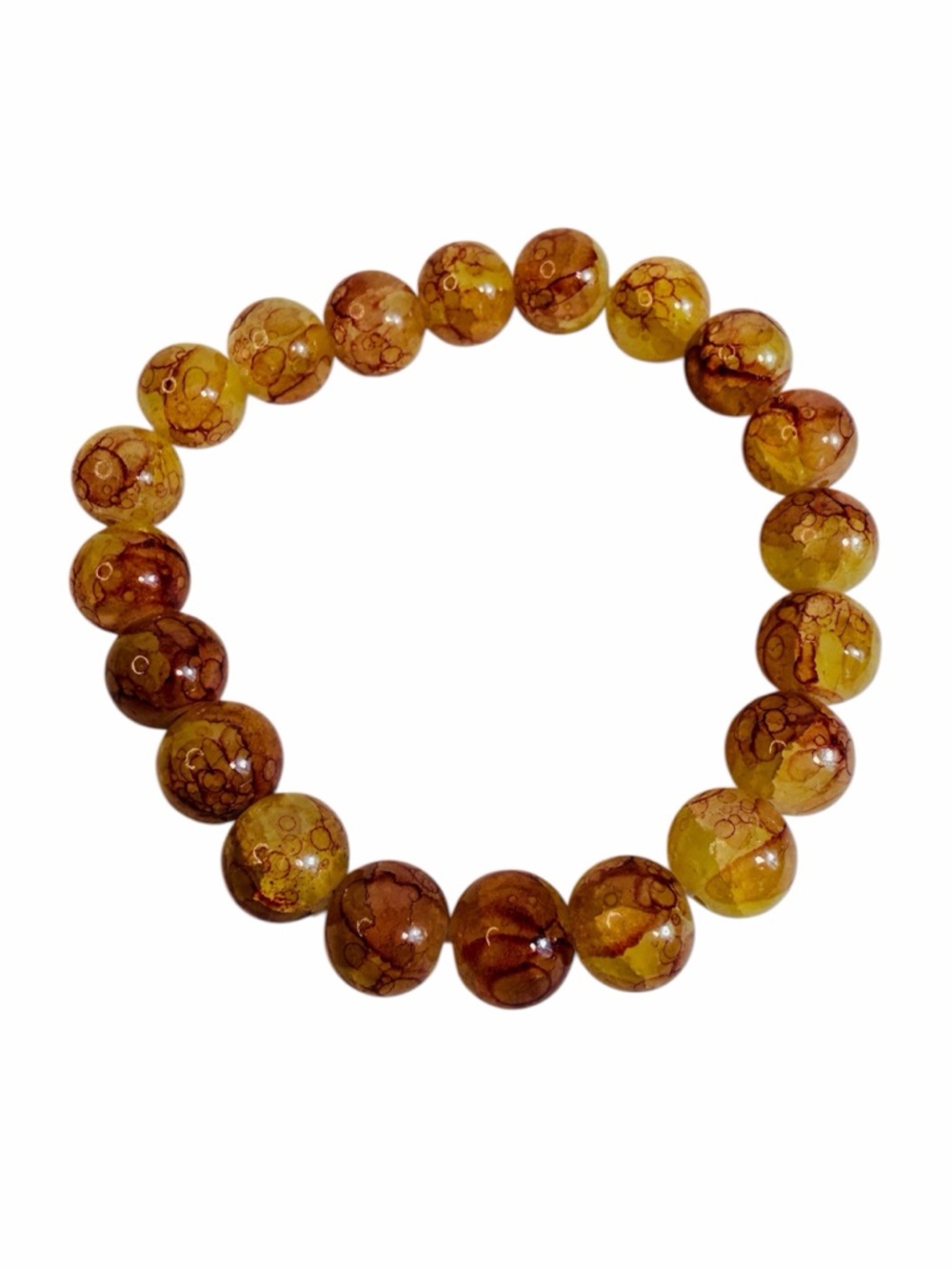Handmade Brown and Yellow Agate Bead Stretch Bracelet